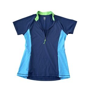 Title Nine Navy Blue Colorblock Quarter Zip Short Sleeve Sun Shirt Active UPF
